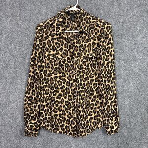 White House Black Market  Blouse  Womens Size 6 Leopard Silk Safari Feminine